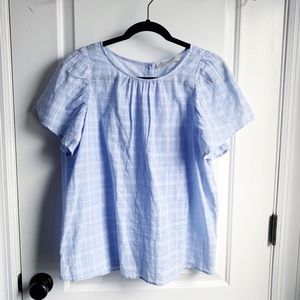 LOFT back button up cotton gingham blouse
